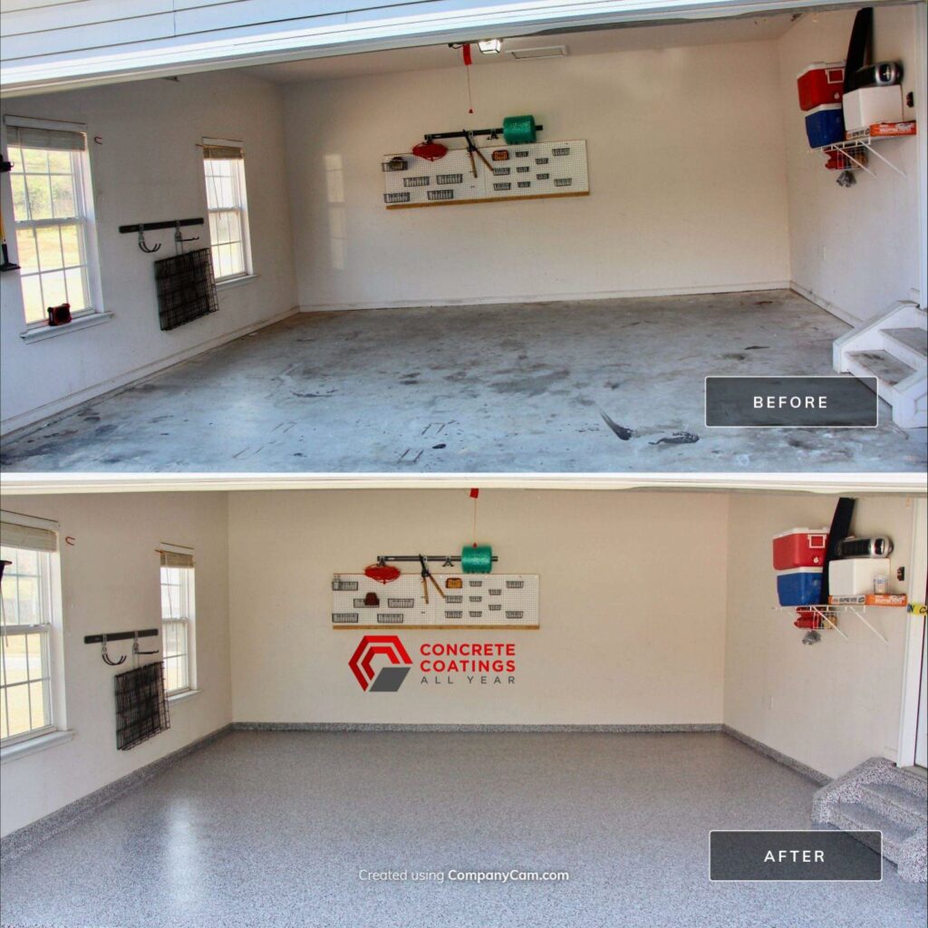 Before & After White Epoxy Garage Floor
